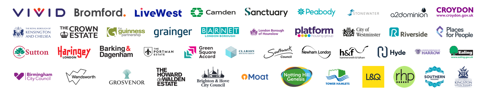 Landlords we've negotiated against including Grainger, Peabody, L&Q, Notting Hill Genesis, and more